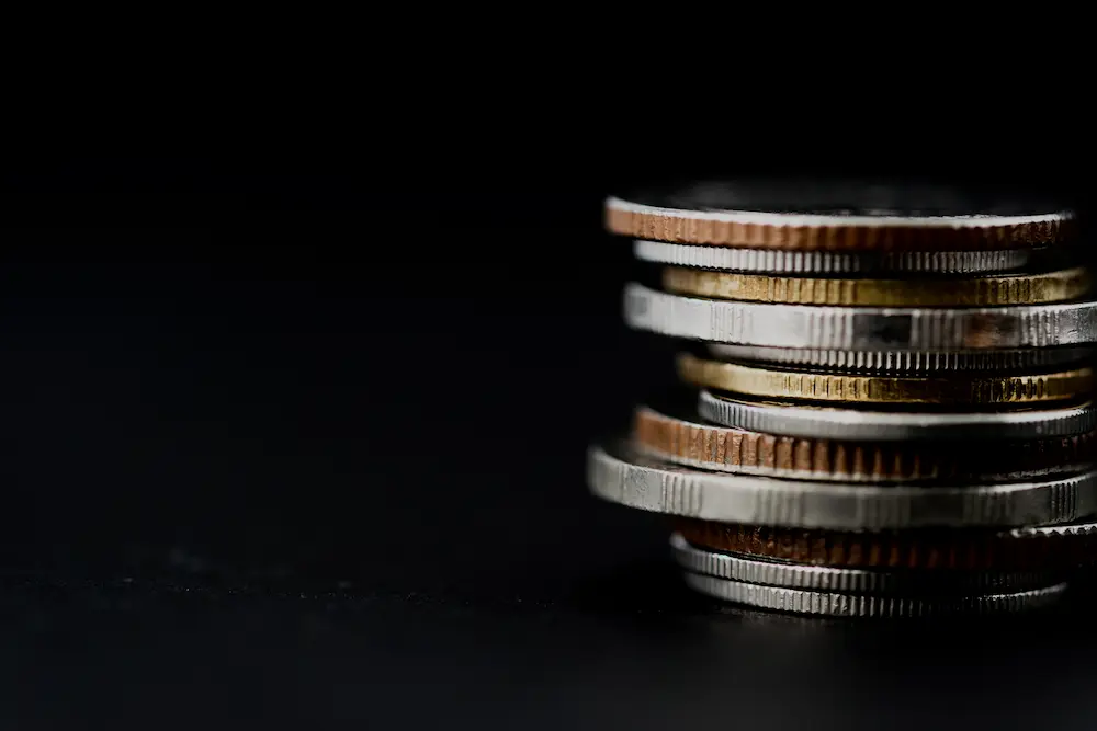 Pile of silver & bronze coins