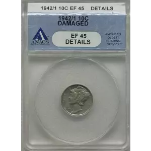 1942/1 10c Mercury Dime ANACS XF45 Details