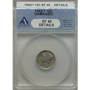 1942/1 10c Mercury Dime ANACS XF45 Details