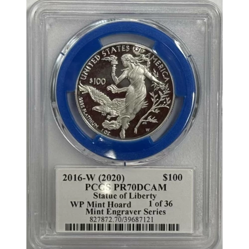 2016-W (2020) $100 Statue of Liberty WP Mint Hoard Mint Engraver Series Mercanti Flag 1 of 36, DCAM