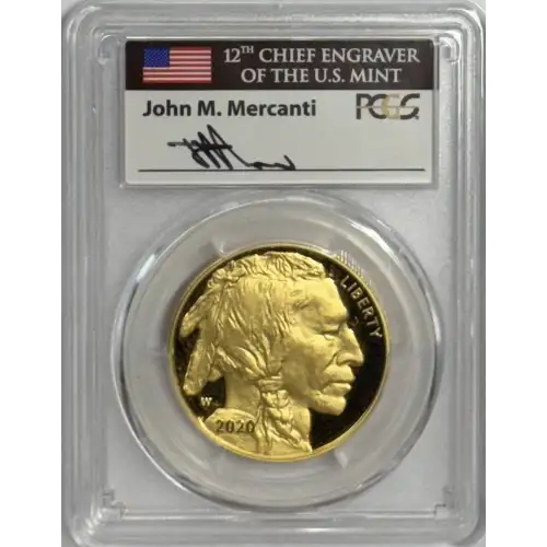 2020-W $50 American Buffalo .9999 Fine Gold First Day of Issue Mercanti Flag, DCAM